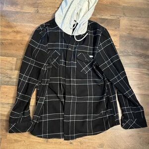 Hurley Black and White Plaid Hooded Flannel Shirt